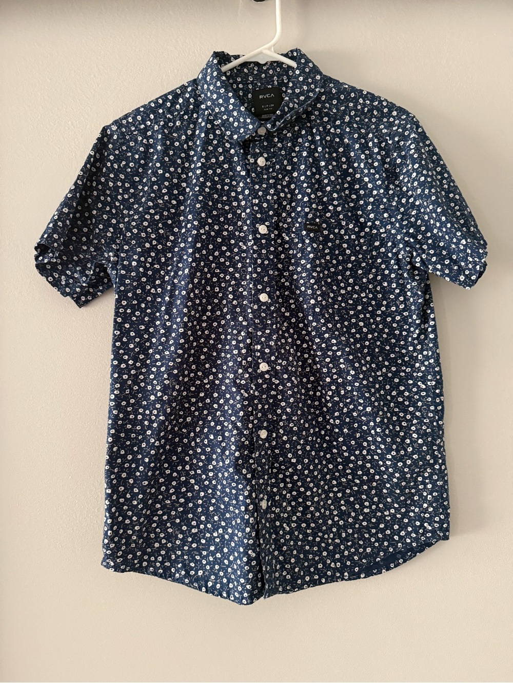 RVCA Navy Short-Sleeve Floral Print Button-Down Shirt